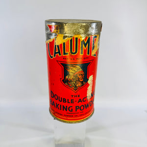 Calumet Baking Powder Tin 1930s 1 lb Red Paper Label Chicago Advertising Canister