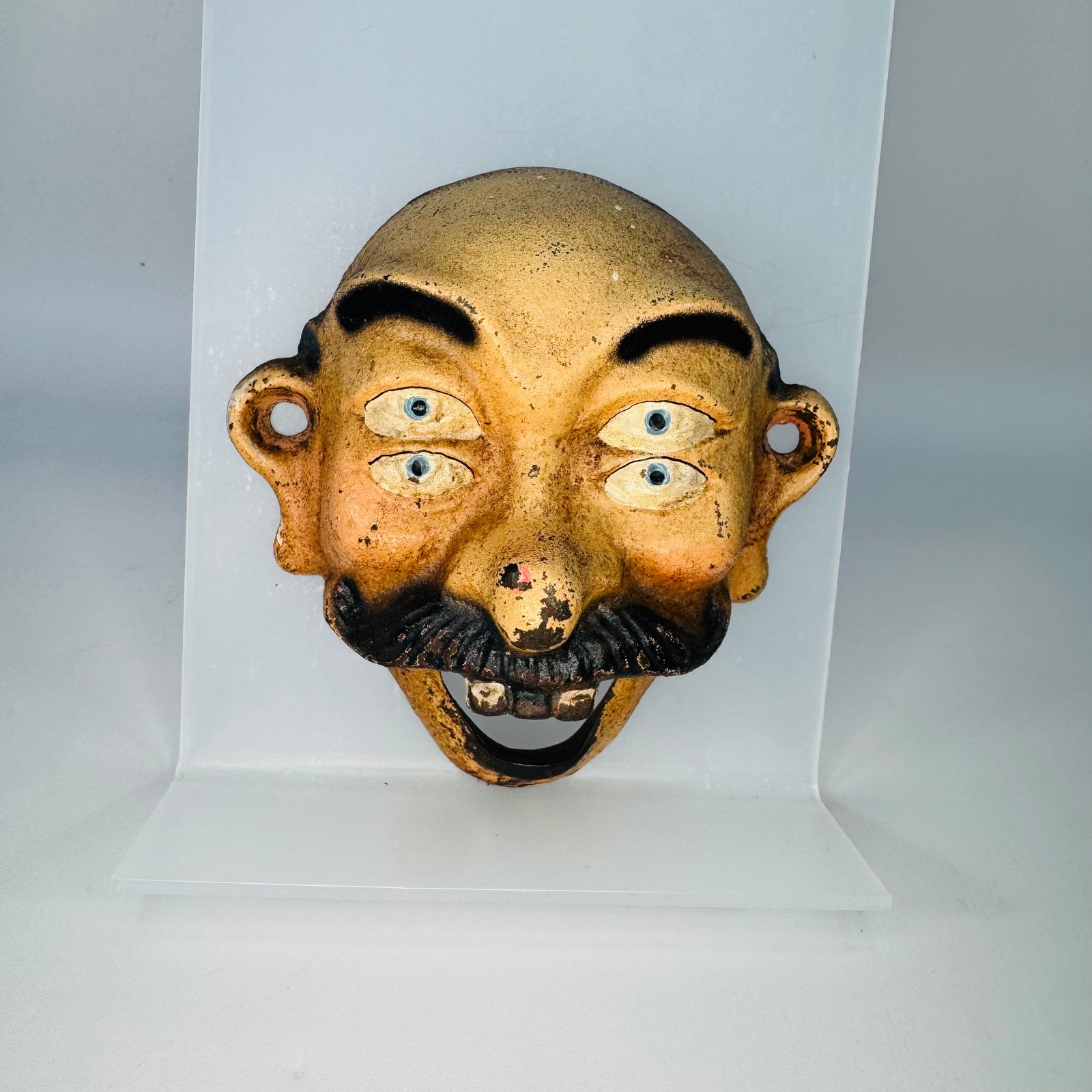 Cast Iron Face Bottle Opener, Four Eyed Wall Mount Circus Sideshow Barware