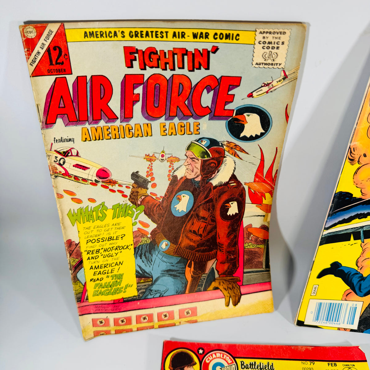 Vintage War Comics Lot, Fightin' Air Force #51, Fightin' Navy #126, Battlefield Action #79 (1965 to 1983), Charlton Comics | Military Adventure, War Comics