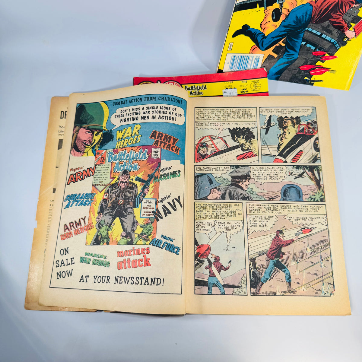 Vintage War Comics Lot, Fightin' Air Force #51, Fightin' Navy #126, Battlefield Action #79 (1965 to 1983), Charlton Comics | Military Adventure, War Comics