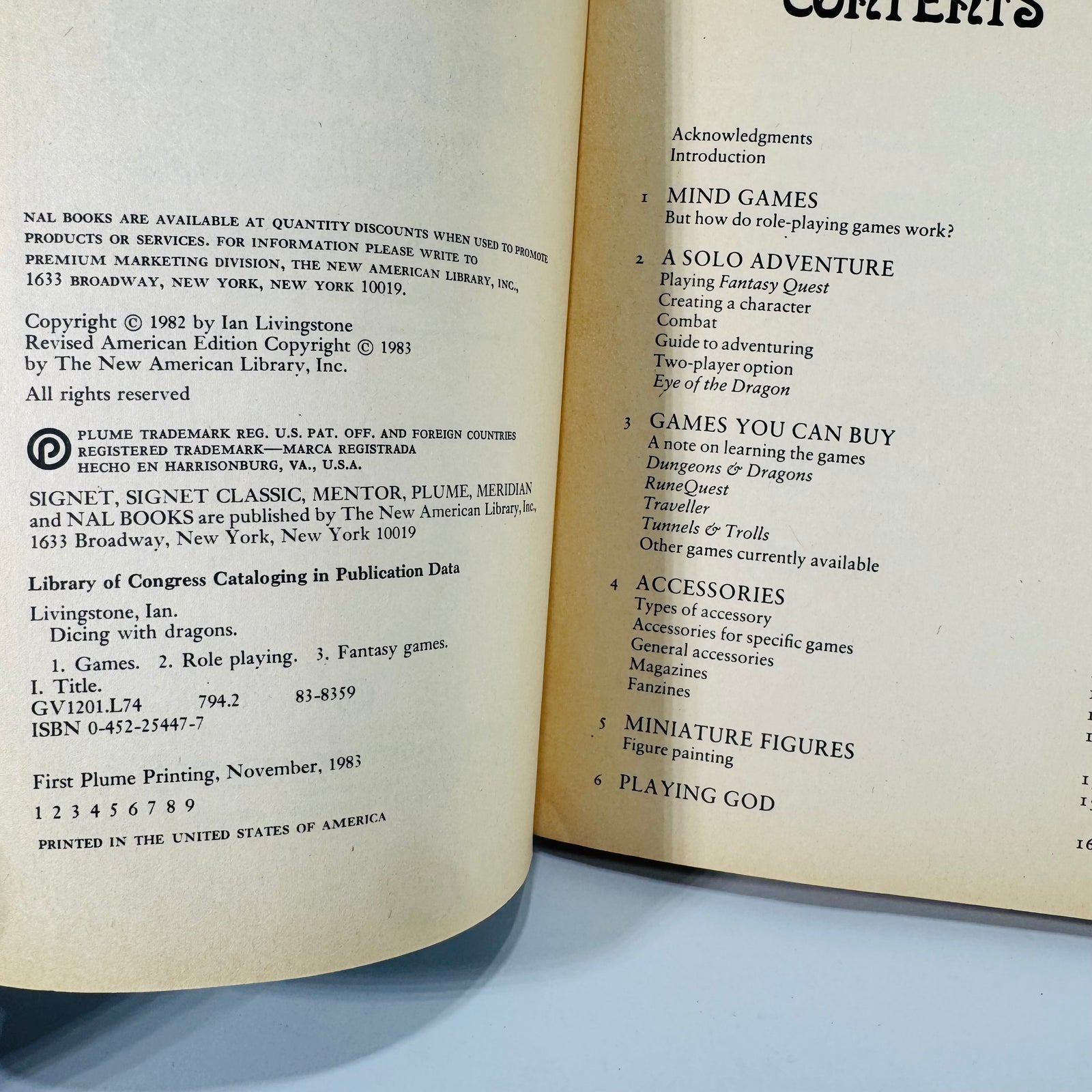 Dicing with Dragons Role-Playing Games Guide Book (1983), Ian Livingstone | First Plume Printing, Fantasy Gaming Nonfiction