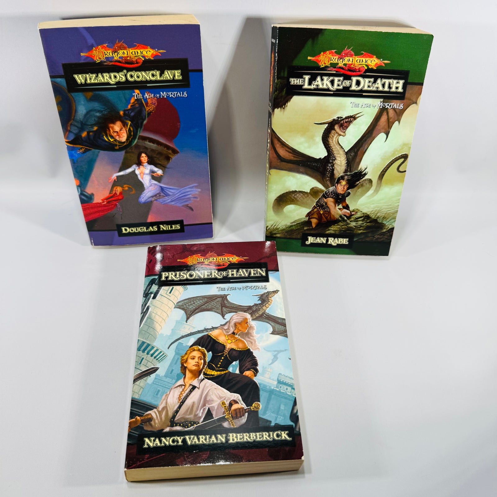 Dragonlance Book Bundle Age of Mortals Fantasy Paperbacks Wizards Conclave Prisoner of Haven Lake of Death