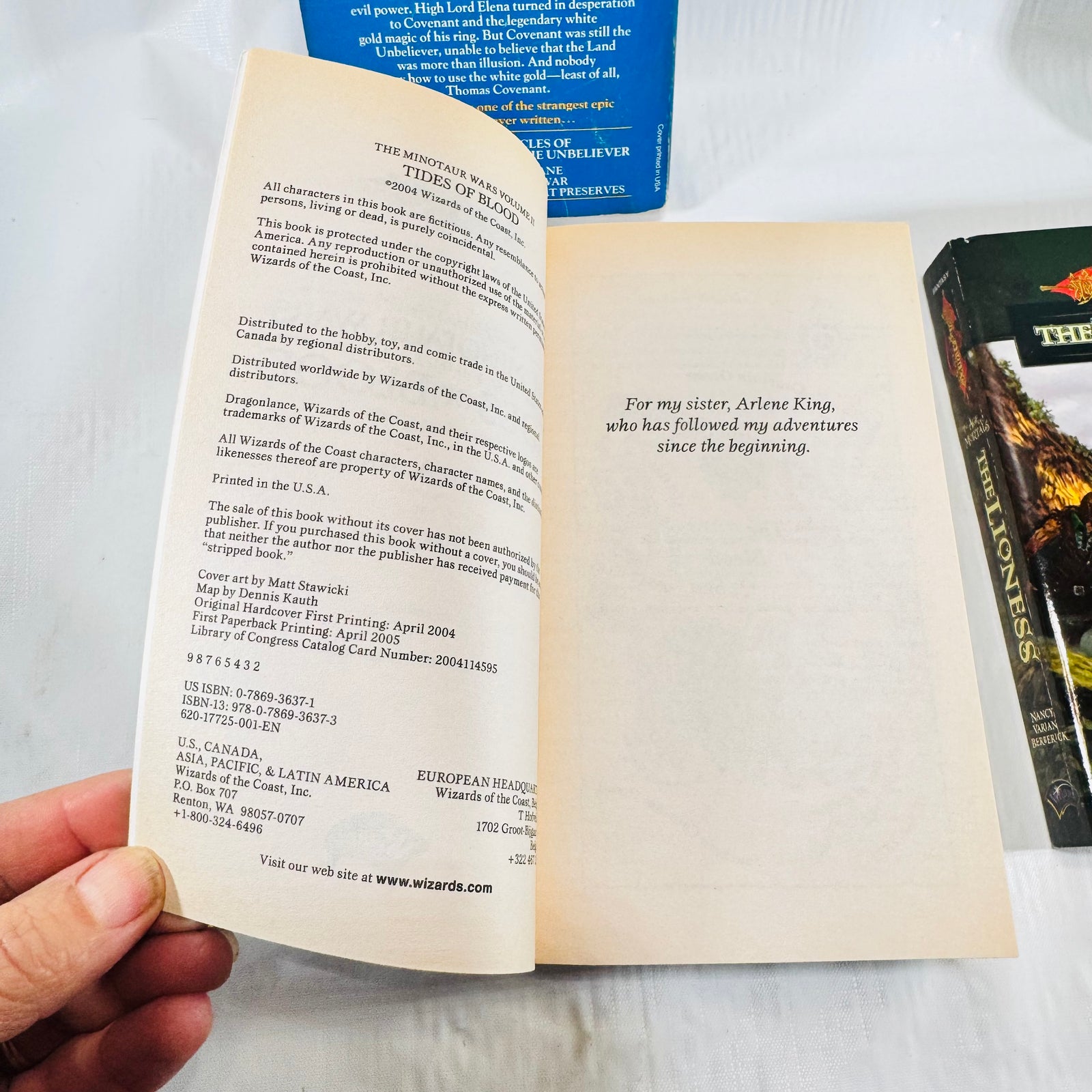 Copyright and dedication pages of a Dragonlance paperback in the bundle