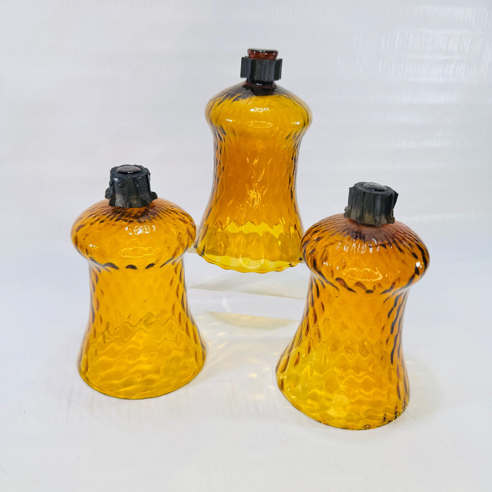 HOMCO Amber Glass Peg Votive Candle Holders Set of 3 1970s