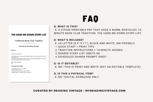 The Hand-Me-Down Story List | 10-Minute Book Club Tradition (Printable PDF)