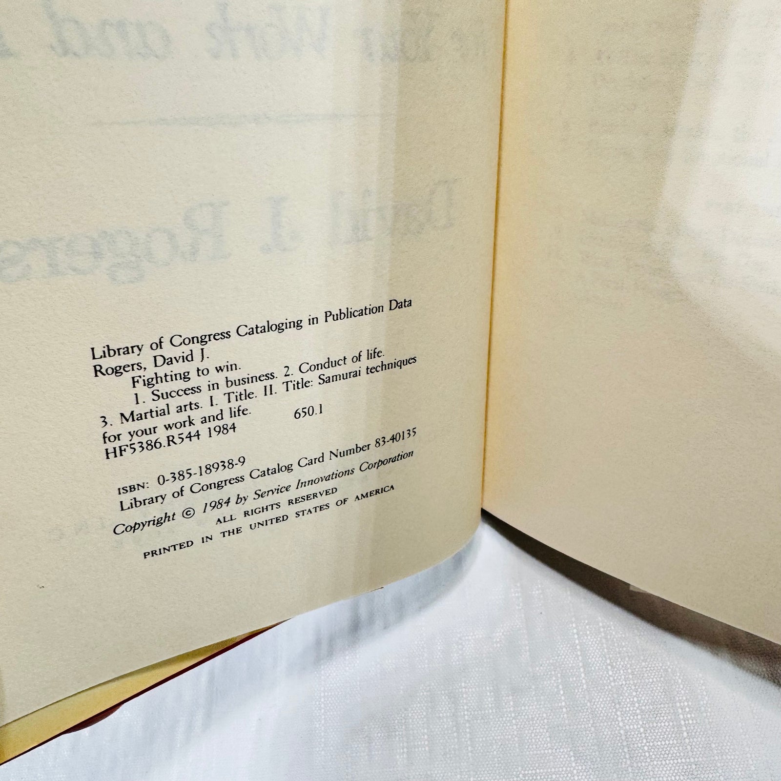 Copyright page of Fighting to Win showing 1984 copyright and ISBN 0-385-18938-9.