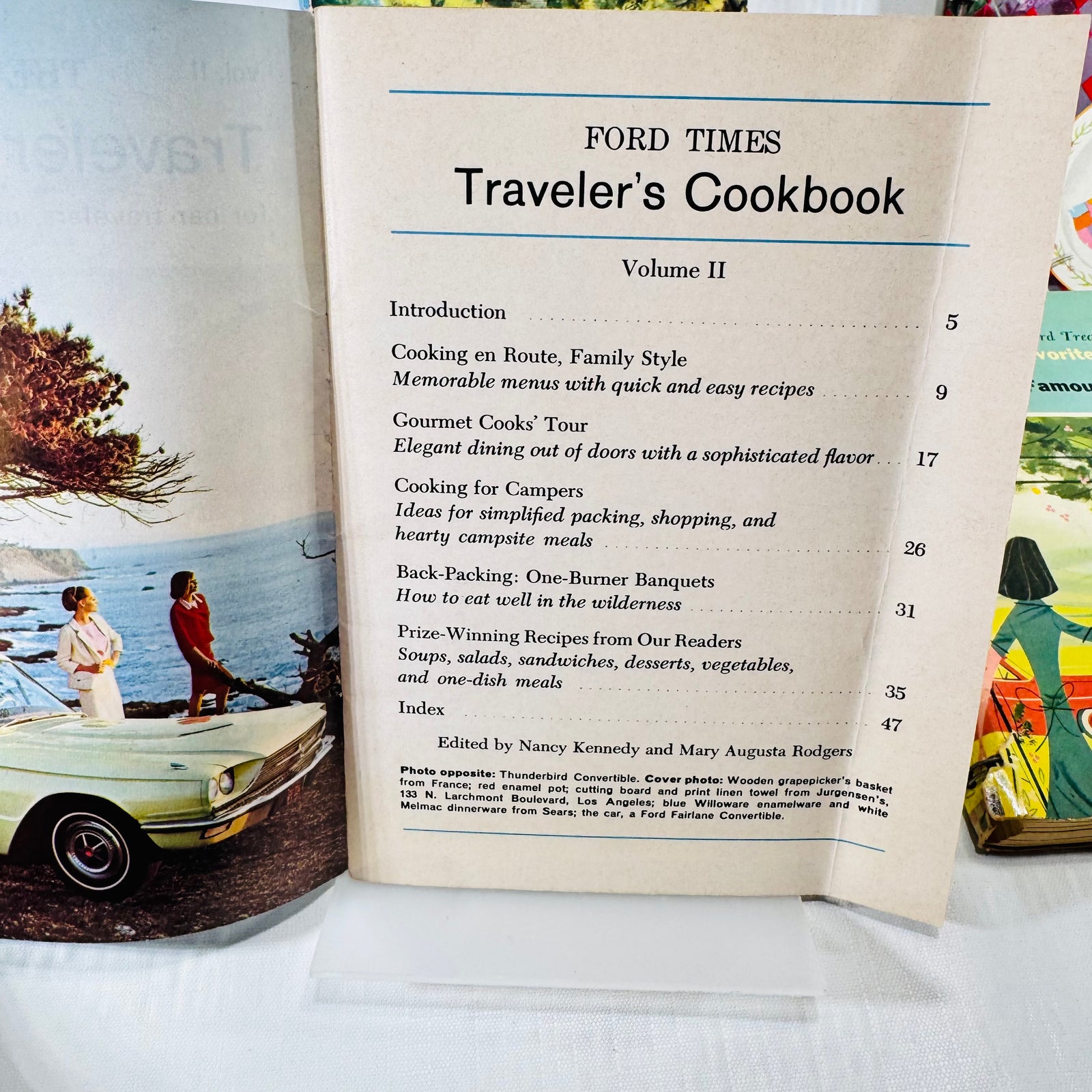 Traveler's Cookbook contents page listing Volume II and editors Nancy Kennedy and Mary Augusta Rodgers