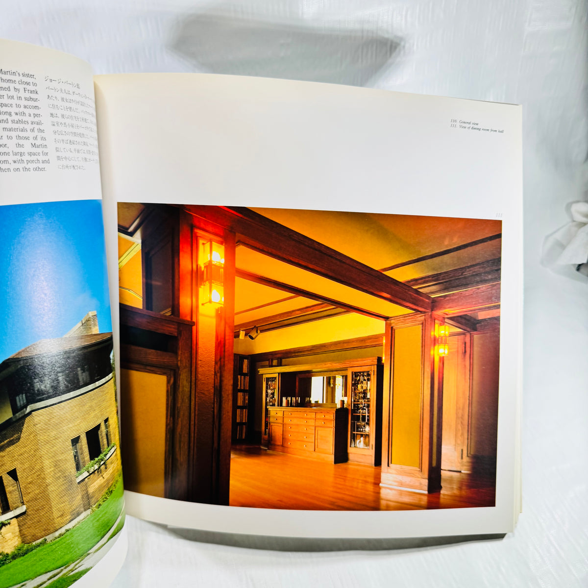 Prairie style dining room interior photograph in Frank Lloyd Wright Monograph