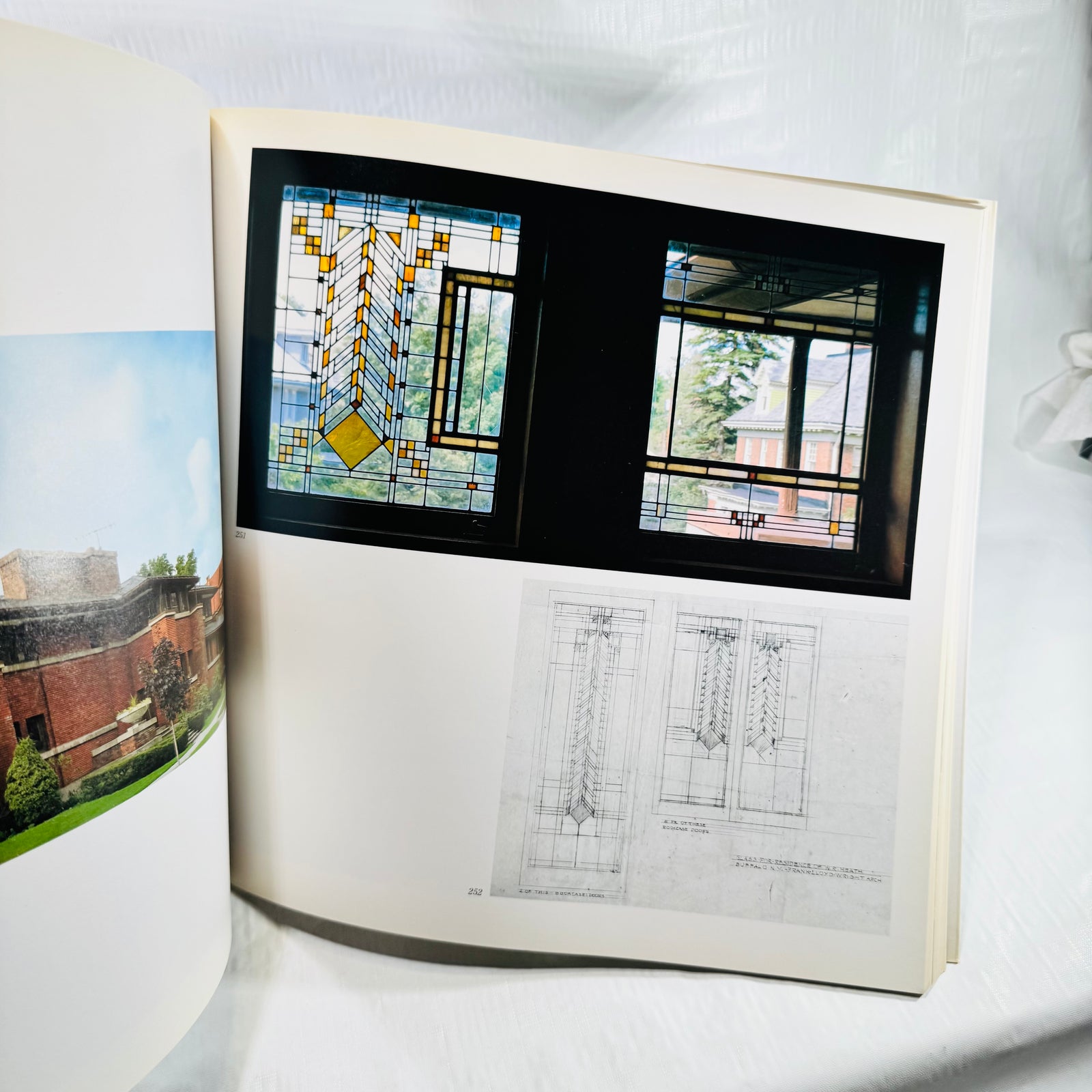 Frank Lloyd Wright art glass windows with drawings in Monograph Volume 2