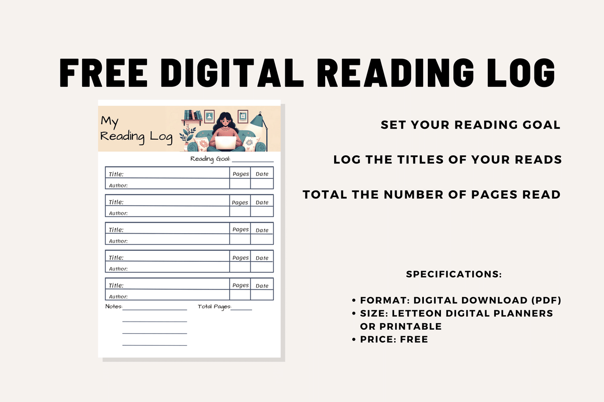 FREE Digital Reading Log Printable Page PDF Letter Size Reading Vintage Free digital reading log printable page pdf letter size reading vintage