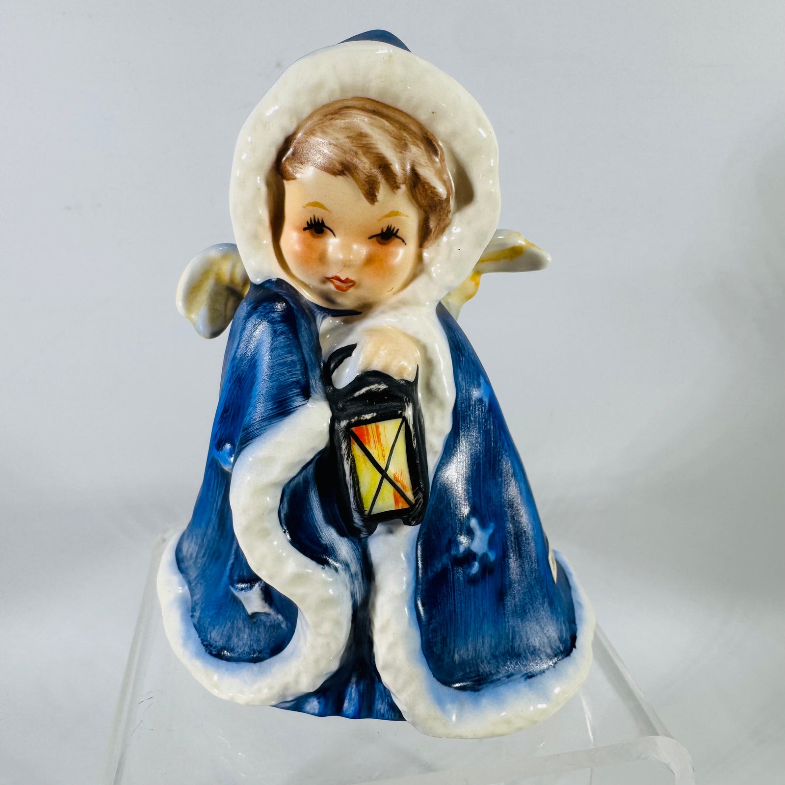 Goebel Angel Figurine, Angel With Lantern, Blue Hooded Christmas Angel, West Germany ROB 412