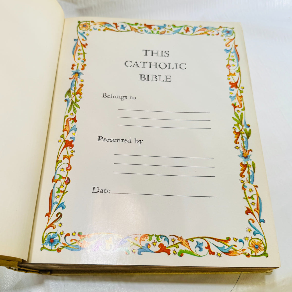 1961 Catholic Life Holy Bible blank presentation page