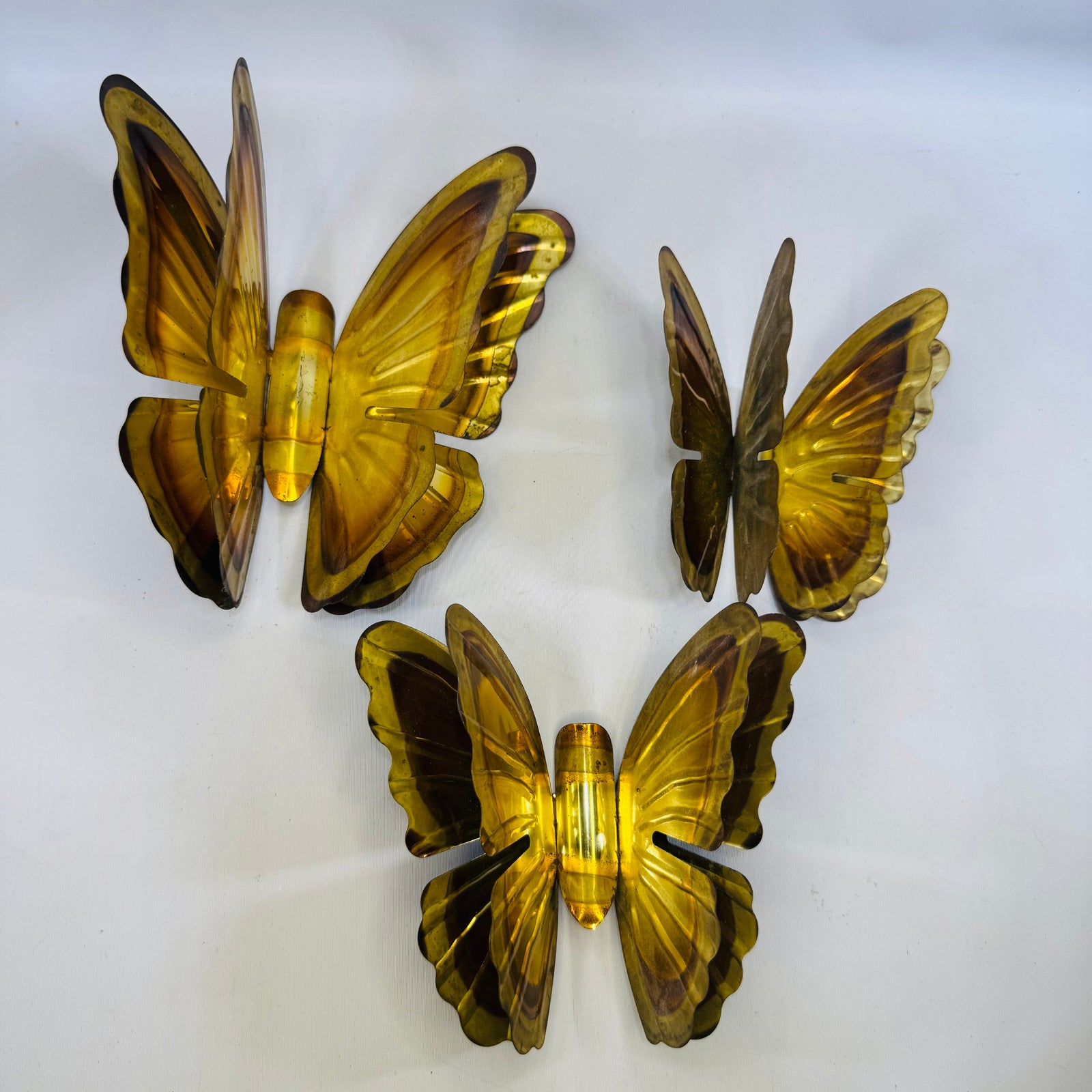 Vintage Homco Brass Butterfly Bundle — 3D Layered Wings Wall Art (Set of 3)