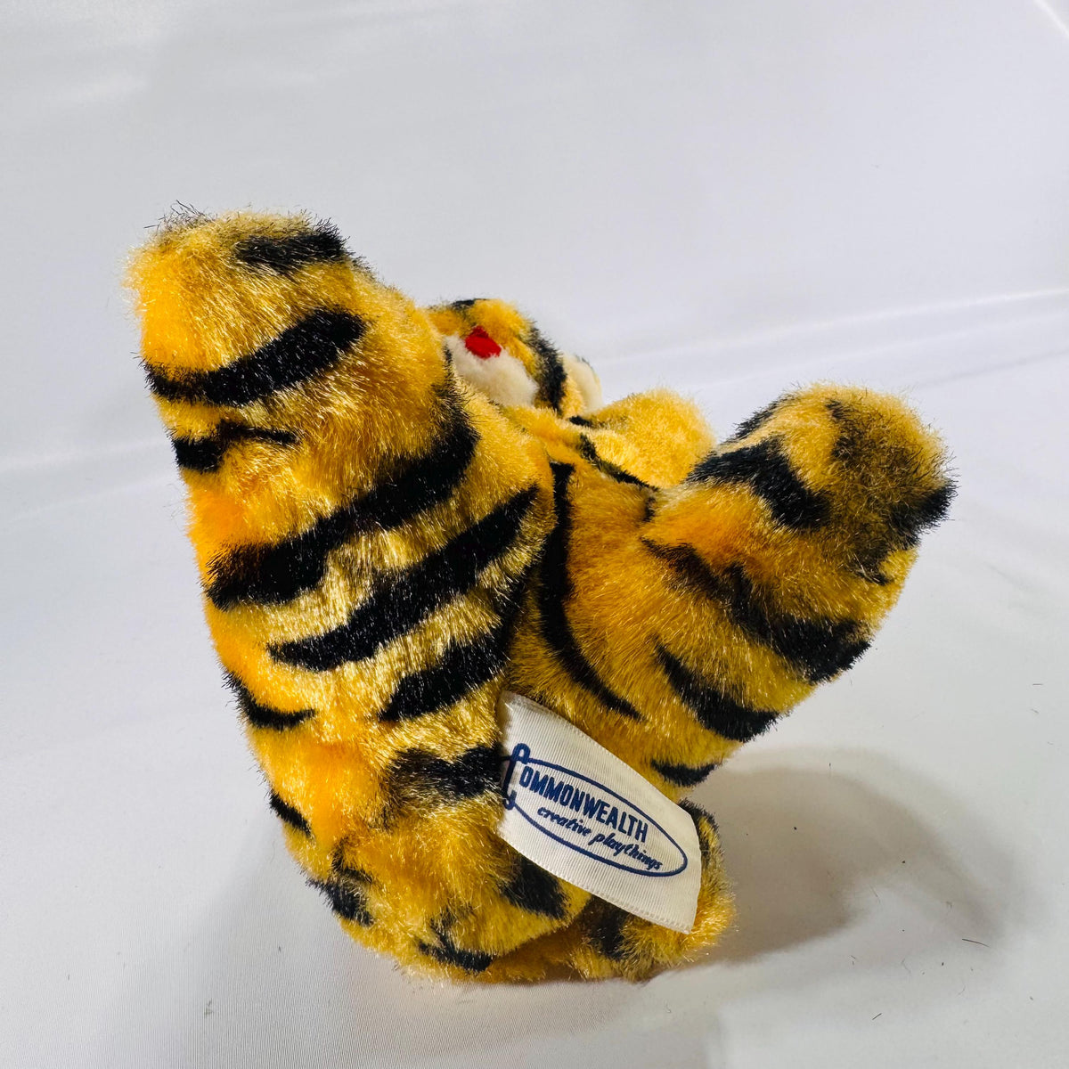 Vintage Commonwealth Creative Playthings Sitting Tiger Plush Toy – Orange & Black Striped Collectible with Bright Green Eyes