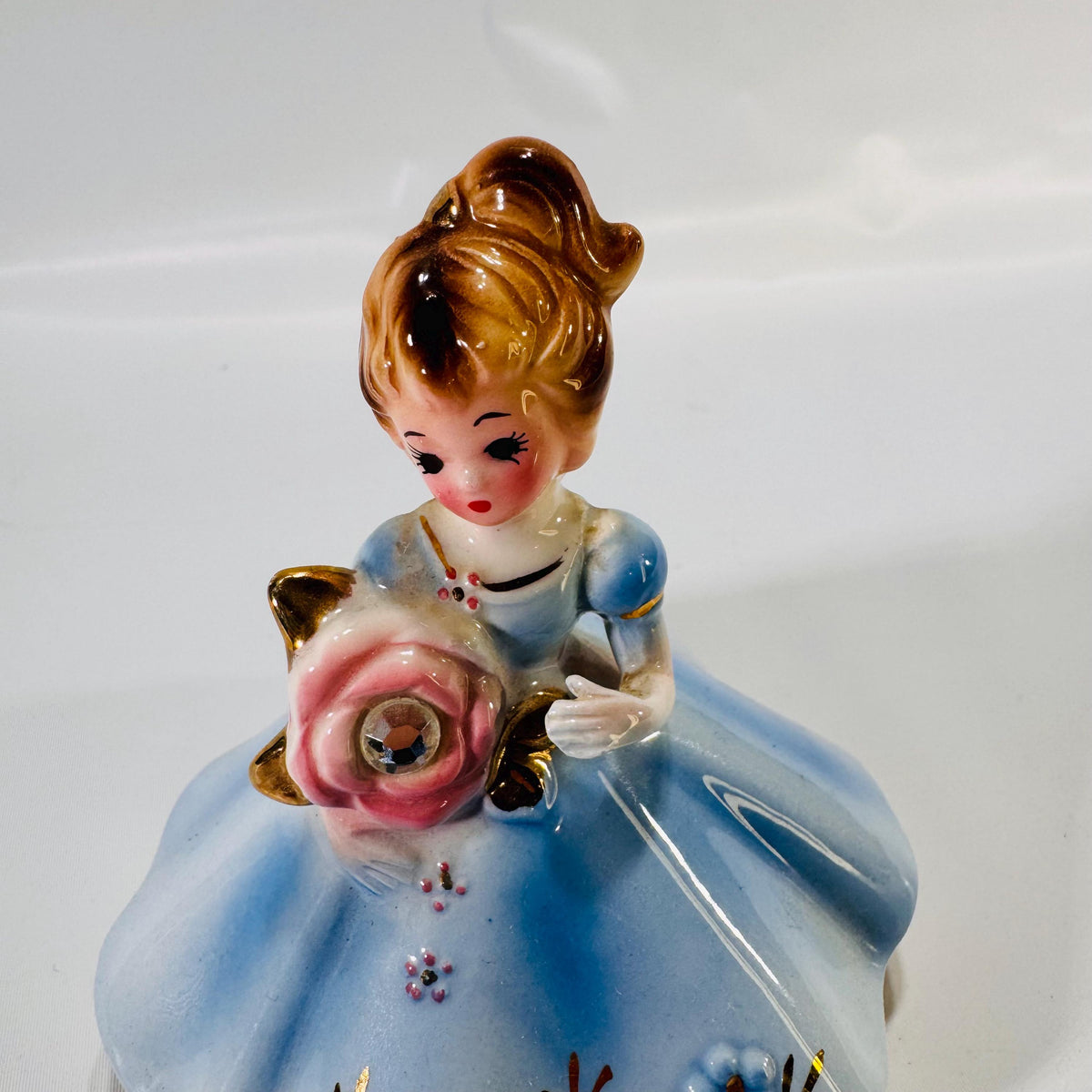 Vintage 1950s Josef Originals April Birthstone Girl Figurine – Faux Diamond Accent