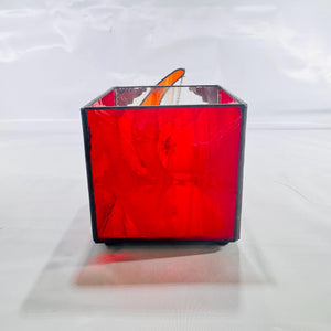 Stained Glass Moon & Star Box • 4×4×4 in Red Cube Candle Holder • Vintage Estate Find – Crescent Moon Shadow Box Décor