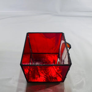Stained Glass Moon & Star Box • 4×4×4 in Red Cube Candle Holder • Vintage Estate Find – Crescent Moon Shadow Box Décor