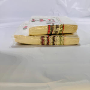 Side view of both sealed napkin packs stacked to display thickness and unopened edges