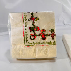 1960s Ambassador Christmas Napkins • Sealed New Old Stock • Caroling Children Deck the Halls Design • 20 Pack 13.5x13.5″ & 20 Pack 10 x10