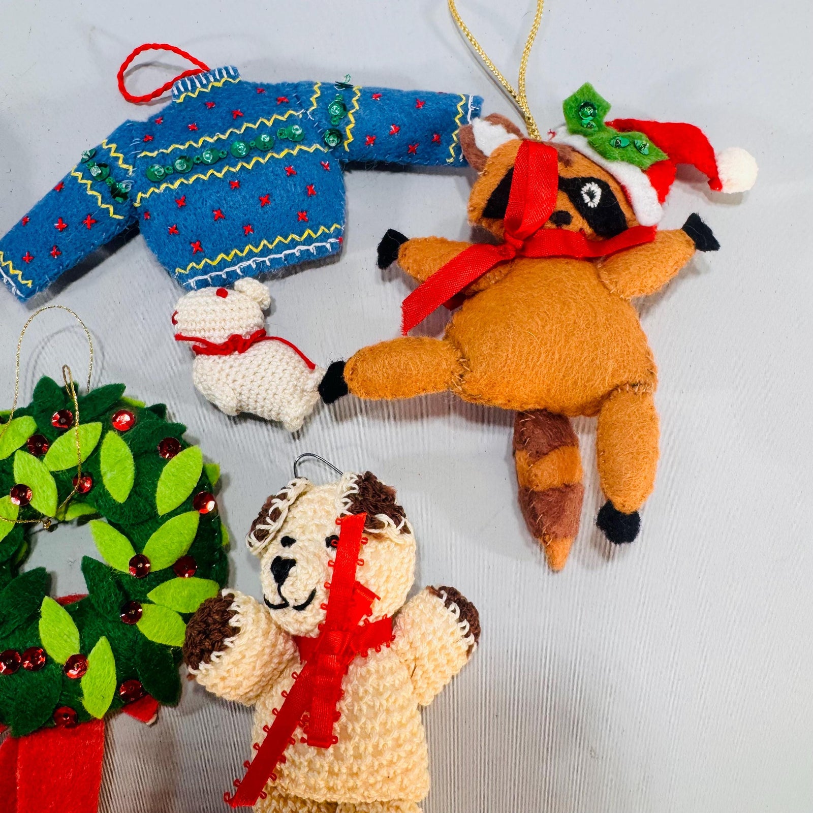 Vintage Christmas Ornaments – Collectable Set of 7 Felt, Needlepoint & Crochet (5"–1") – Cozy Tree Decor Kitchy Charm Gift-Ready