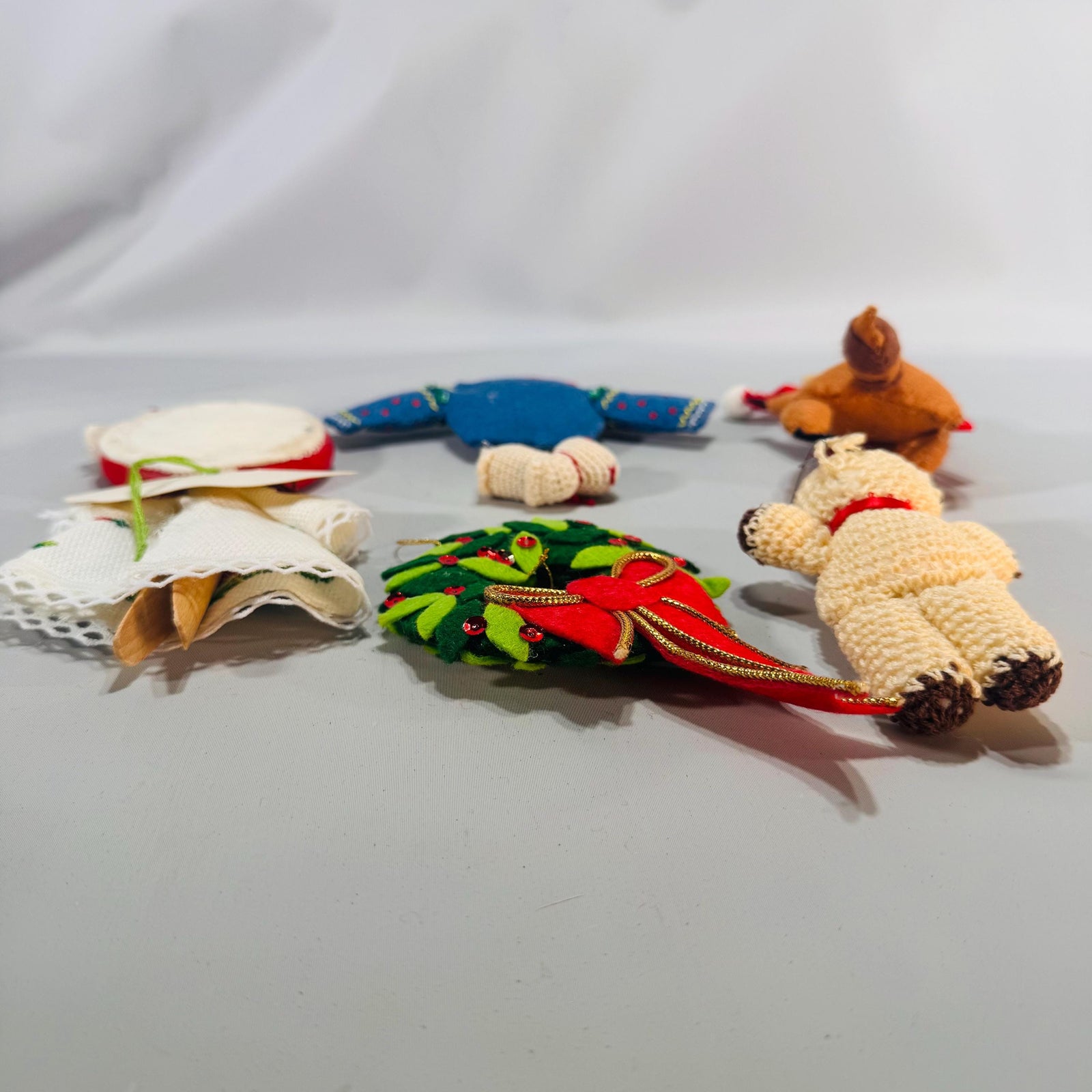 Vintage Christmas Ornaments – Collectable Set of 7 Felt, Needlepoint & Crochet (5"–1") – Cozy Tree Decor Kitchy Charm Gift-Ready