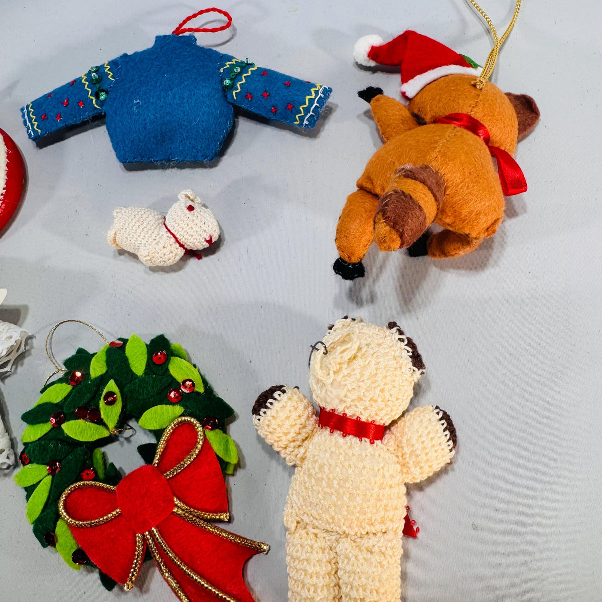 Vintage Christmas Ornaments – Collectable Set of 7 Felt, Needlepoint & Crochet (5"–1") – Cozy Tree Decor Kitchy Charm Gift-Ready