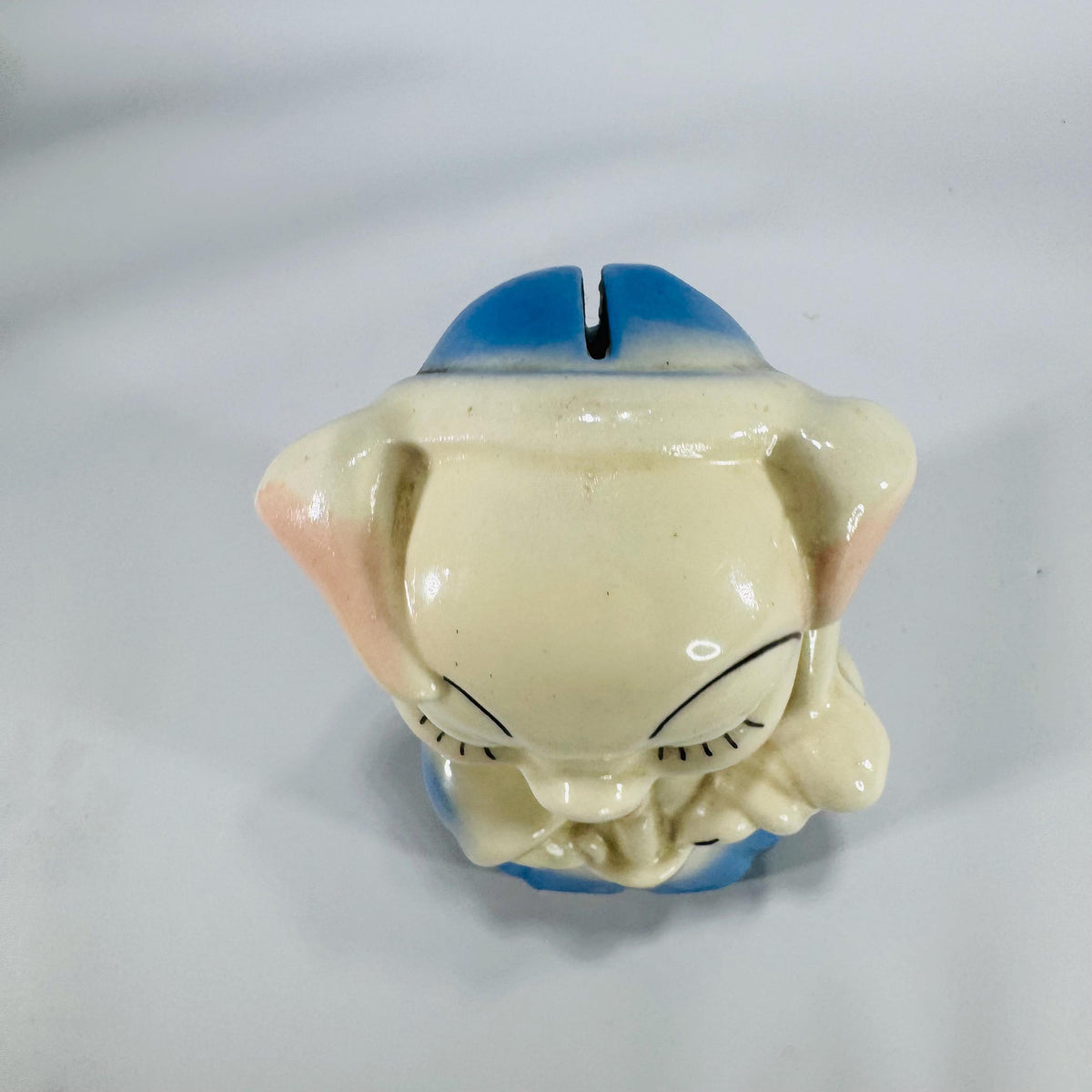Vintage Ceramic Piggy Bank – Cream & Blue Piglet Coin Bank, Mid-Century Kitsch, 7″ Tall, Pig Lover Collectible