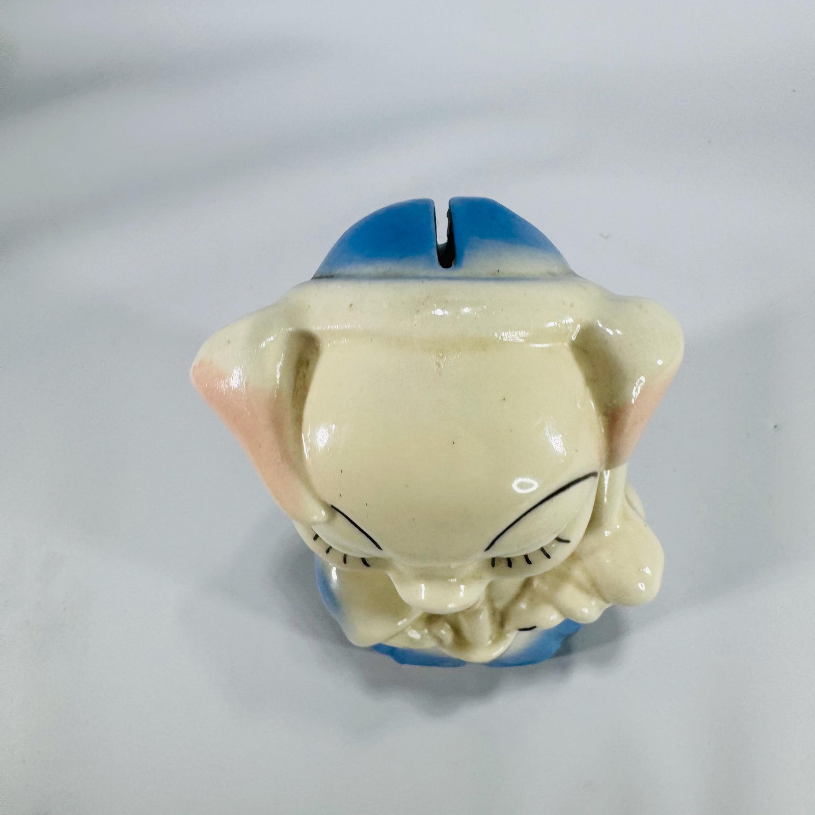 Vintage Ceramic Piggy Bank – Cream & Blue Piglet Coin Bank, Mid-Century Kitsch, 7″ Tall, Pig Lover Collectible