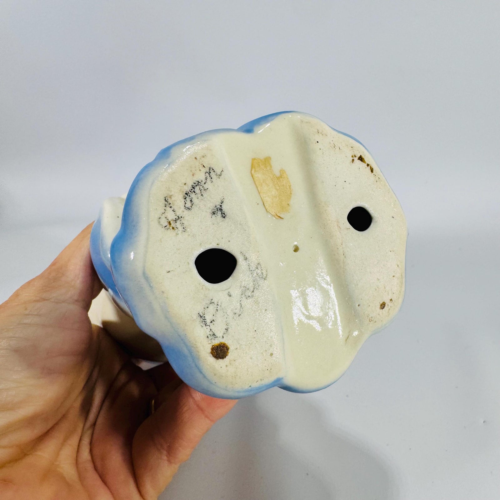 Vintage Ceramic Piggy Bank – Cream & Blue Piglet Coin Bank, Mid-Century Kitsch, 7″ Tall, Pig Lover Collectible