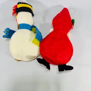 Handmade Felt Santa & Snowman Ornaments – Large 8.6" Folk-Art Pair, Stuffed Primitive Christmas Décor, 1970s-90s Craft Holiday Cottagecore