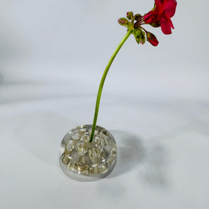 Vintage Clear Glass Flower Frog, Footed 9-Hole Round Arranger, 3"—Perfect for Small Bouquets & Frog Collection Midcentury Arrangement Tool
