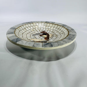 Heide Mosaic Denmark Swan Plate 8" – Mid-Century Danish Modern Stone Inlay Art Bowl