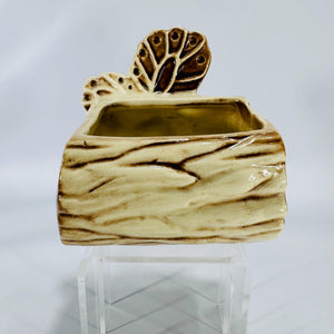 Shawnee Pottery Butterfly Planter 524, USA Mark, Cream & Brown Glaze, Mid-Century Flower Log Planter, 4x4x2 Vintage Ceramic Vase