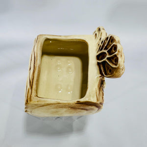 Shawnee Pottery Butterfly Planter 524, USA Mark, Cream & Brown Glaze, Mid-Century Flower Log Planter, 4x4x2 Vintage Ceramic Vase