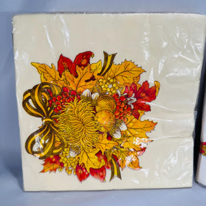Vintage Hallmark Thanksgiving Napkins NOS—2 Sealed Packs, “Let Us Give Thanks” & Harvest Leaves, Made in USA, Fall Table Decor, 1970s