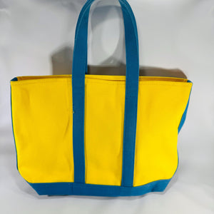 Ralph Lauren Polo Big Pony Tote Bag – Yellow & Teal Canvas 16x11, Y2K Era Large Carryall, Preppy Beach Bag Perfect for the Stylish Booklover