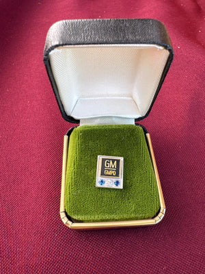 GM Parts Division 15-Year Service Award Tie Tack | 1/10 10K Gold-Filled by GEMCO | Diamond Chip & Blue Synthetic Sapphires | Original Box
