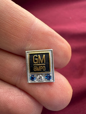 GM Parts Division 15-Year Service Award Tie Tack | 1/10 10K Gold-Filled by GEMCO | Diamond Chip & Blue Synthetic Sapphires | Original Box