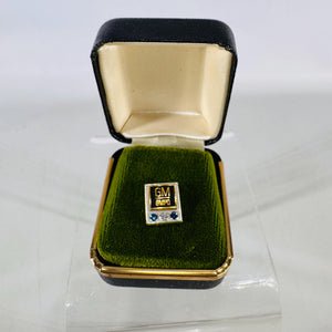 GM Parts Division 15-Year Service Award Tie Tack | 1/10 10K Gold-Filled by GEMCO | Diamond Chip & Blue Synthetic Sapphires | Original Box