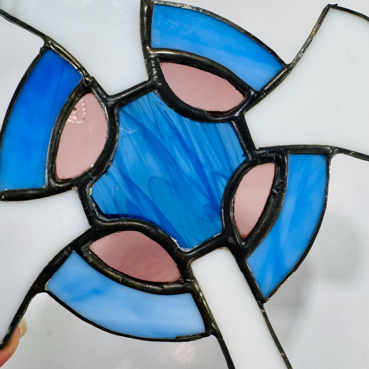 Vintage Stained Glass Celtic Cross Suncatcher, Blue White 9x6, Artist Signed & Dated 2004, Faith Window Art, Ready to Hang Gift Ready