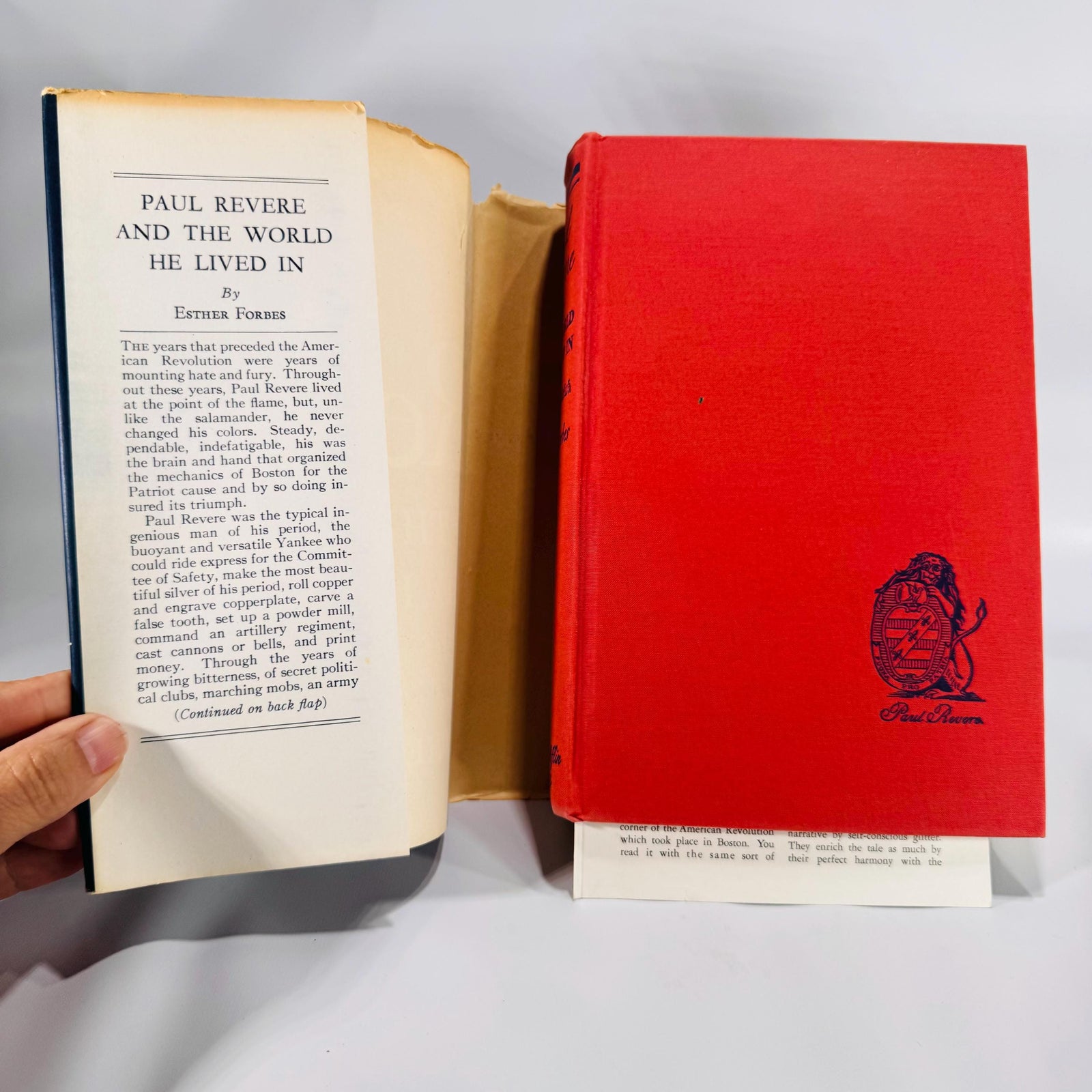 Paul Revere & The World He Lived In by Esther Forbes, 1942 Houghton Mifflin hardcover with blue dust jacket, Pulitzer-Prize history.”