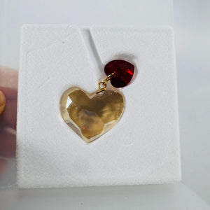 Swarovski Festive Hearts Ornament or Necklace (1001567) – Golden Shadow & Light Siam Crystal Heart, Original Box, Collectible Gift-Ready