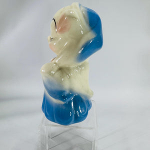 Vintage Ceramic Piggy Bank – Cream & Blue Piglet Coin Bank, Mid-Century Kitsch, 7″ Tall, Pig Lover Collectible