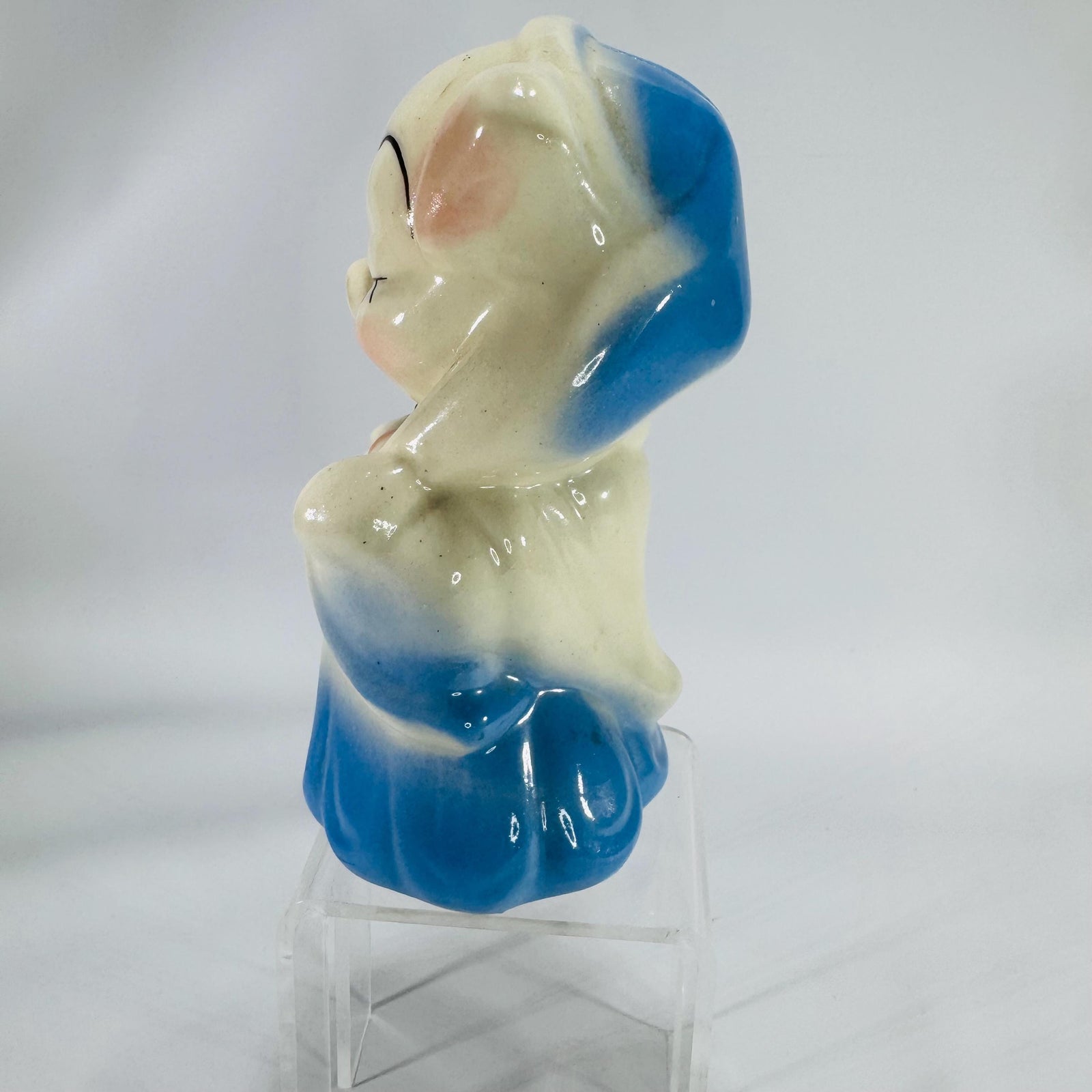 Vintage Ceramic Piggy Bank – Cream & Blue Piglet Coin Bank, Mid-Century Kitsch, 7″ Tall, Pig Lover Collectible
