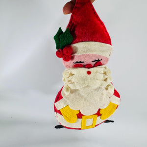Handmade Felt Santa & Snowman Ornaments – Large 8.6" Folk-Art Pair, Stuffed Primitive Christmas Décor, 1970s-90s Craft Holiday Cottagecore