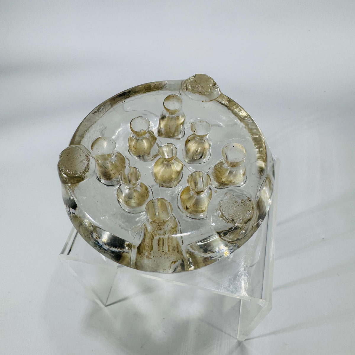 Vintage Clear Glass Flower Frog, Footed 9-Hole Round Arranger, 3"—Perfect for Small Bouquets & Frog Collection Midcentury Arrangement Tool