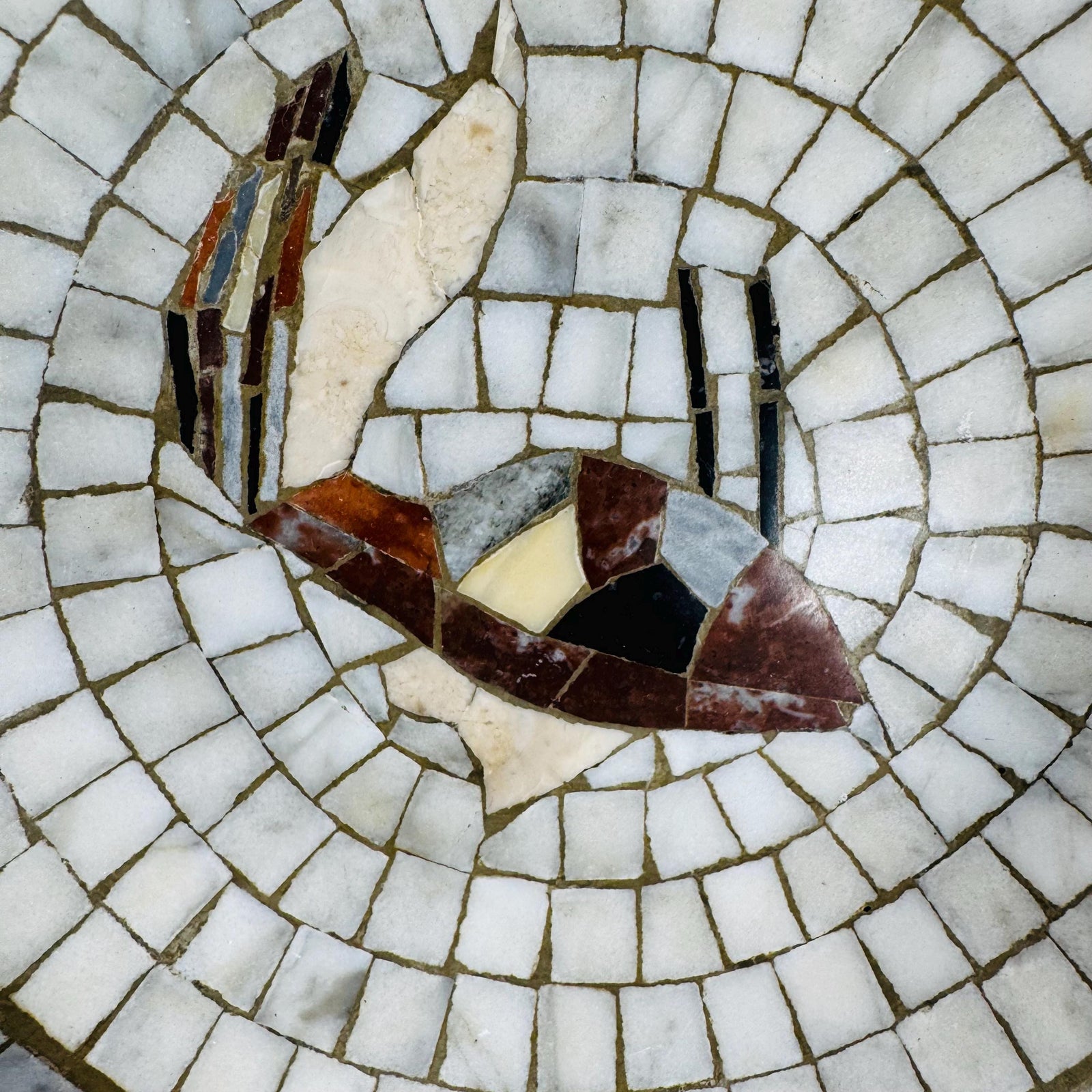 Heide Mosaic, Denmark decor, midcentury bowl, mosaic plate, stone inlay, Danish modern, vintage decor, art pottery, bird motif, mosaic art, modernist dish, collectible gift, swan design