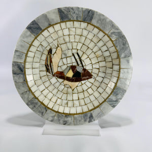 Heide Mosaic Denmark Swan Plate 8" – Mid-Century Danish Modern Stone Inlay Art Bowl