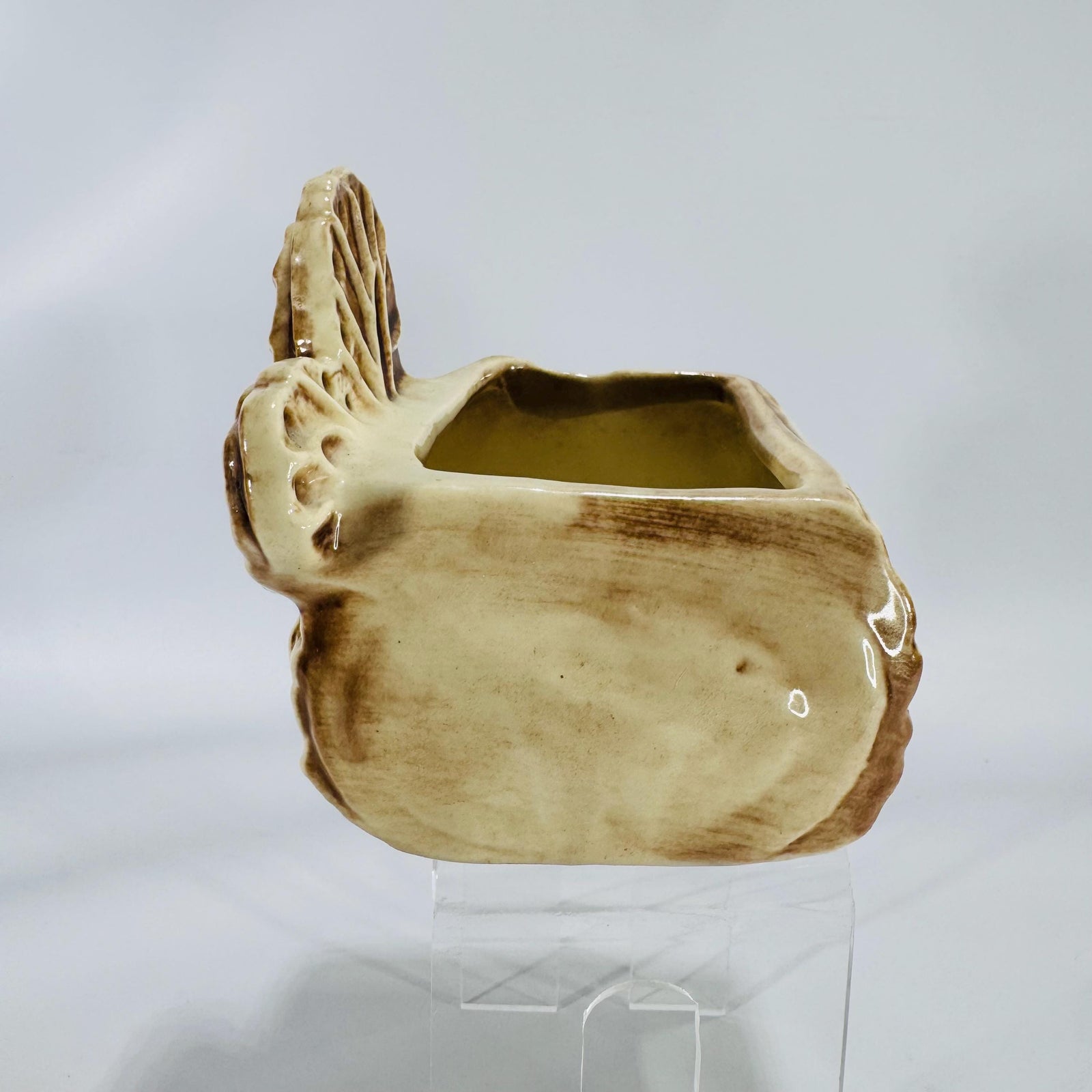 Front view of Shawnee Pottery 524 butterfly planter in cream and brown glaze