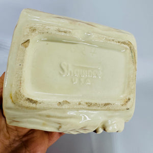 Shawnee Pottery Butterfly Planter 524, USA Mark, Cream & Brown Glaze, Mid-Century Flower Log Planter, 4x4x2 Vintage Ceramic Vase
